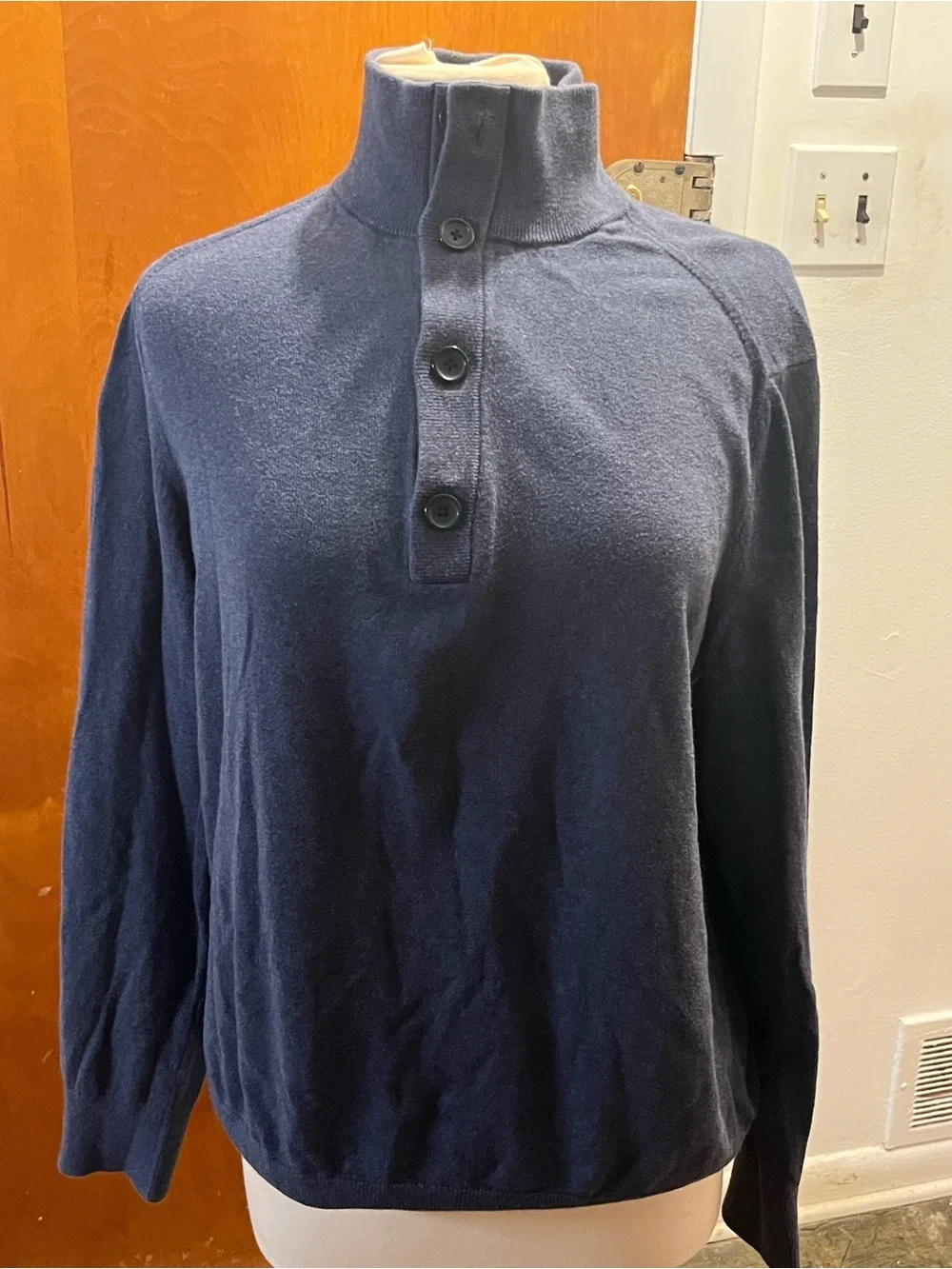 Banana Republic Men's Navy Blue Cashmere Cotton Knit Sweater Size Large